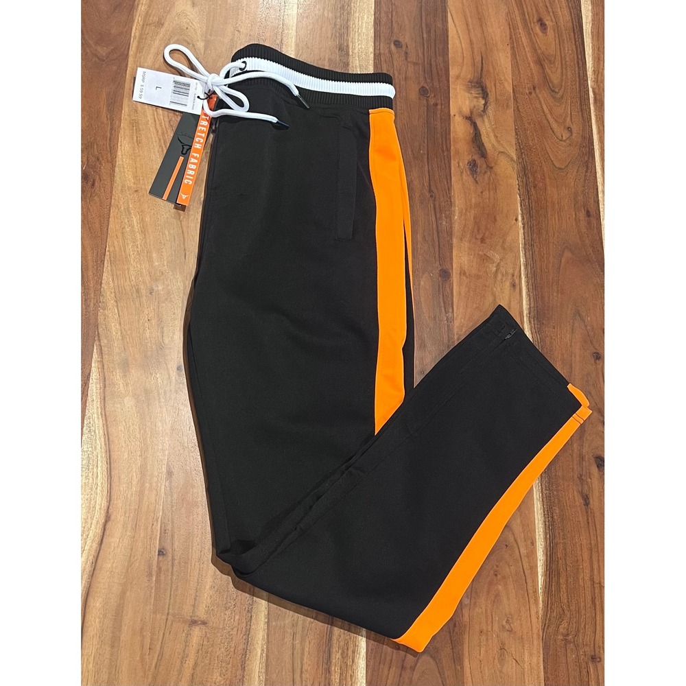 Screenshot Mens Track Pants Black Orange Side Stripe Ankle Zip Large NWT
